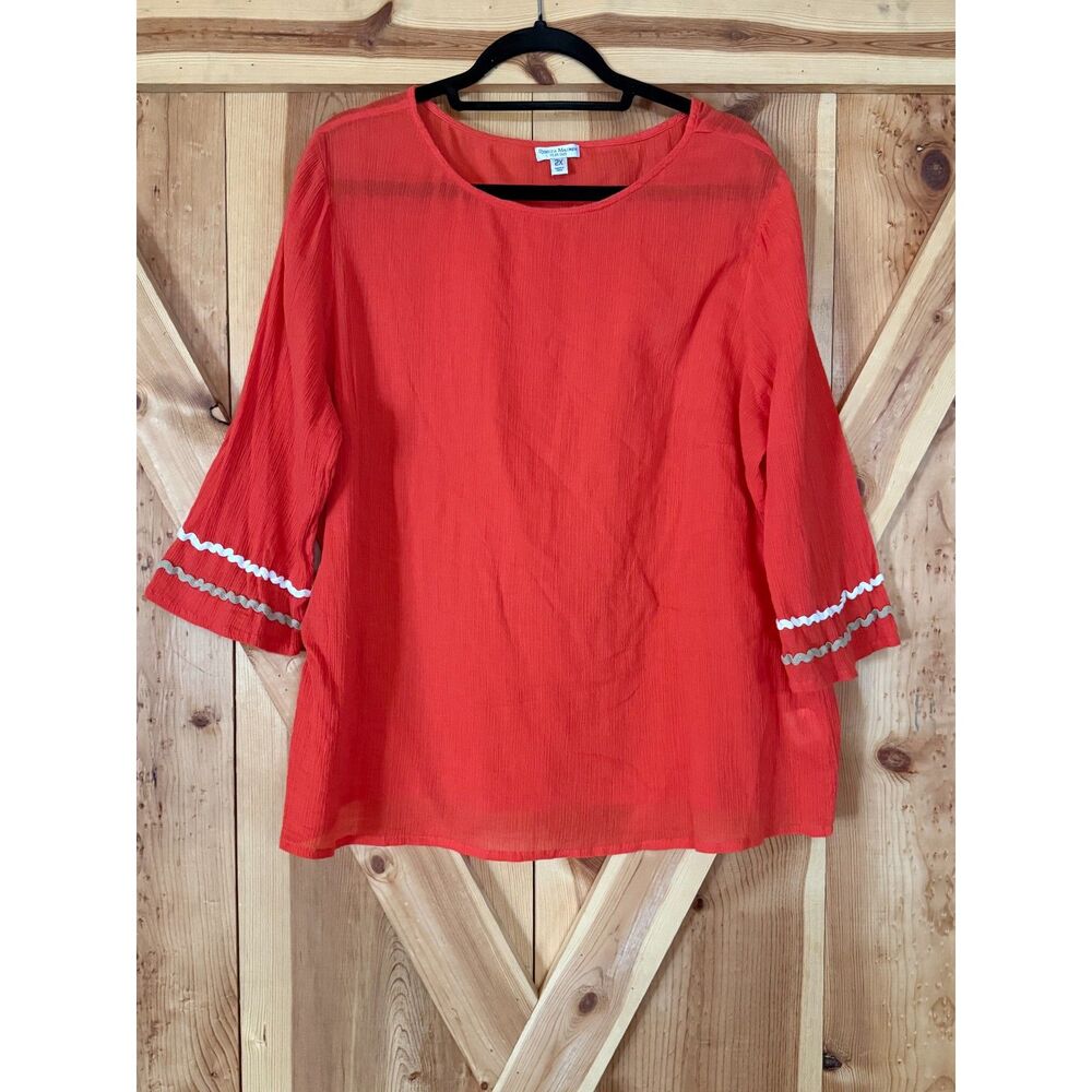 Rebecca Malone Plus Size 2X 3/4 Sleeve Lightweight RicRac Peasant Blouse